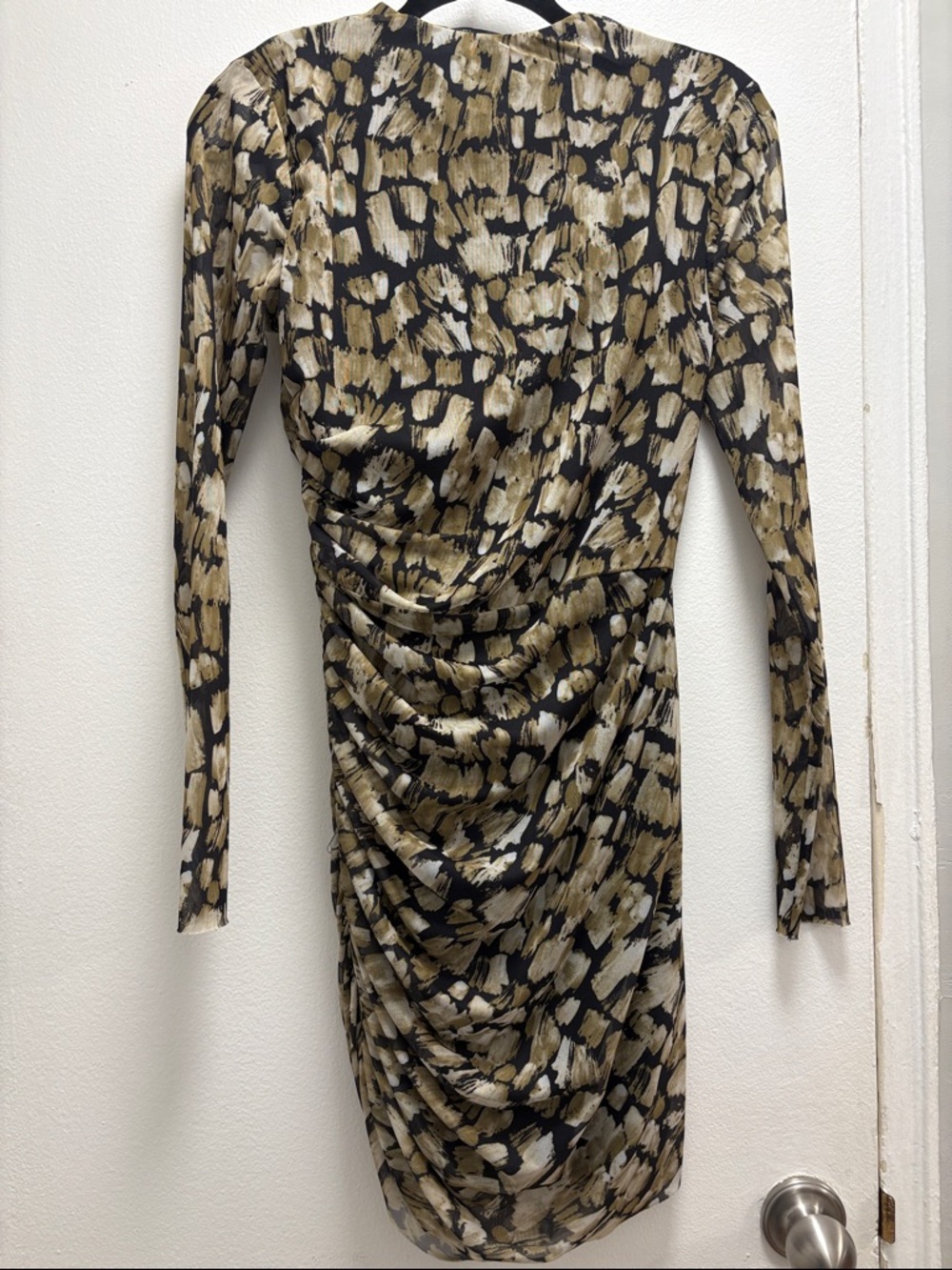 ZARA Long-Sleeve Ruched Mesh Dress